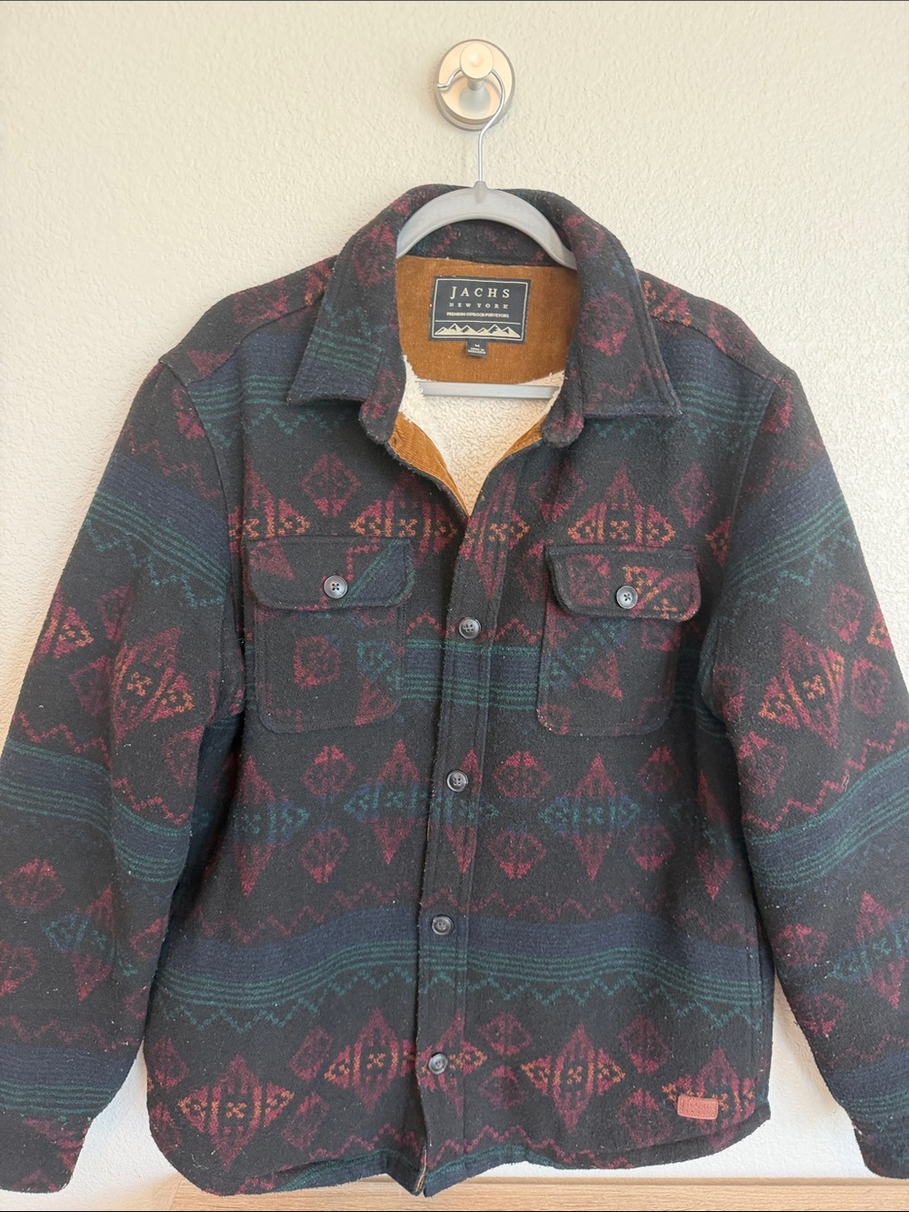 Jachs Men's Black Jacket with Burgundy & Teal Pattern